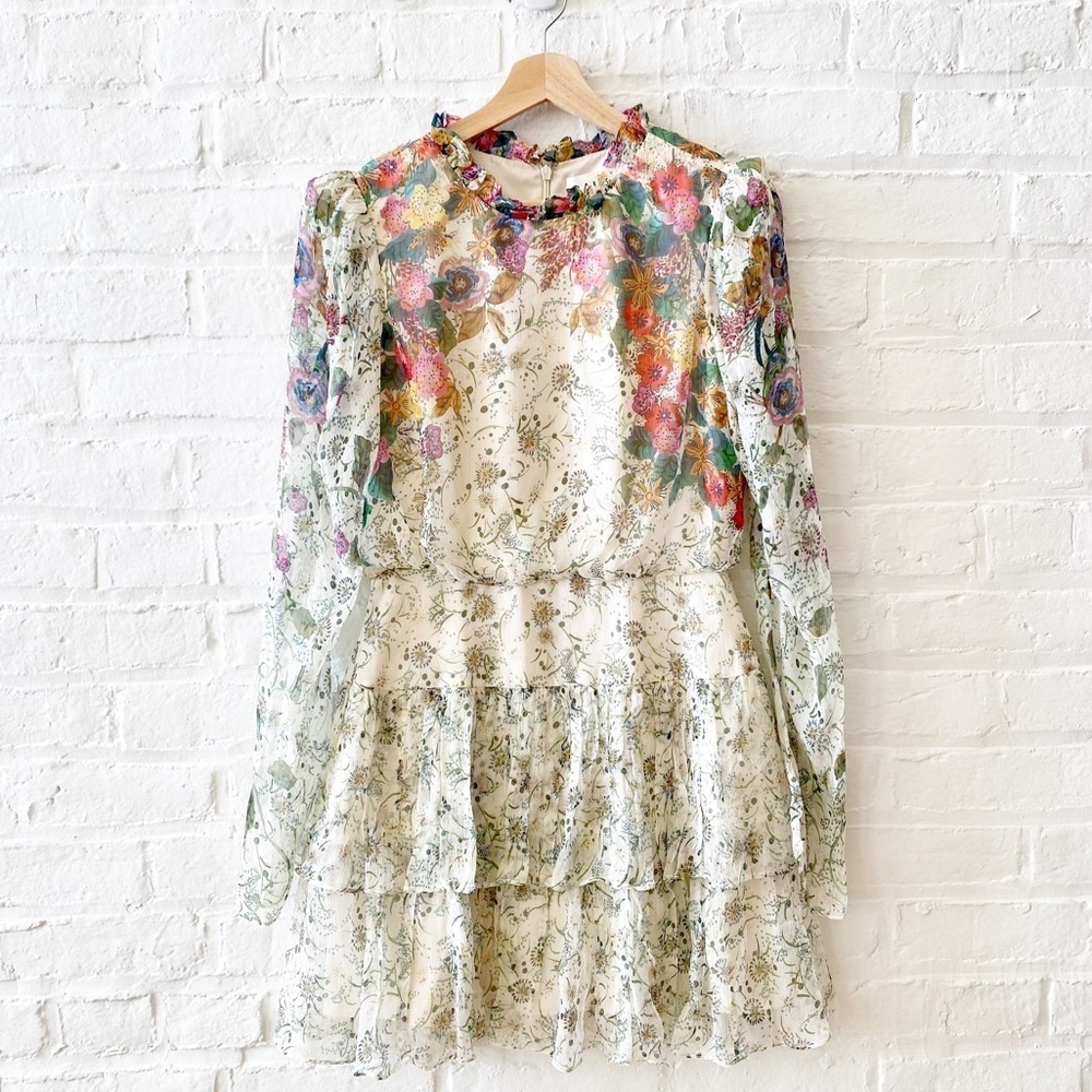 Saloni ||‎ Ava B Tiered Ruffle Mini Dress Long Sleeve Dandelion Falls Cream 4
